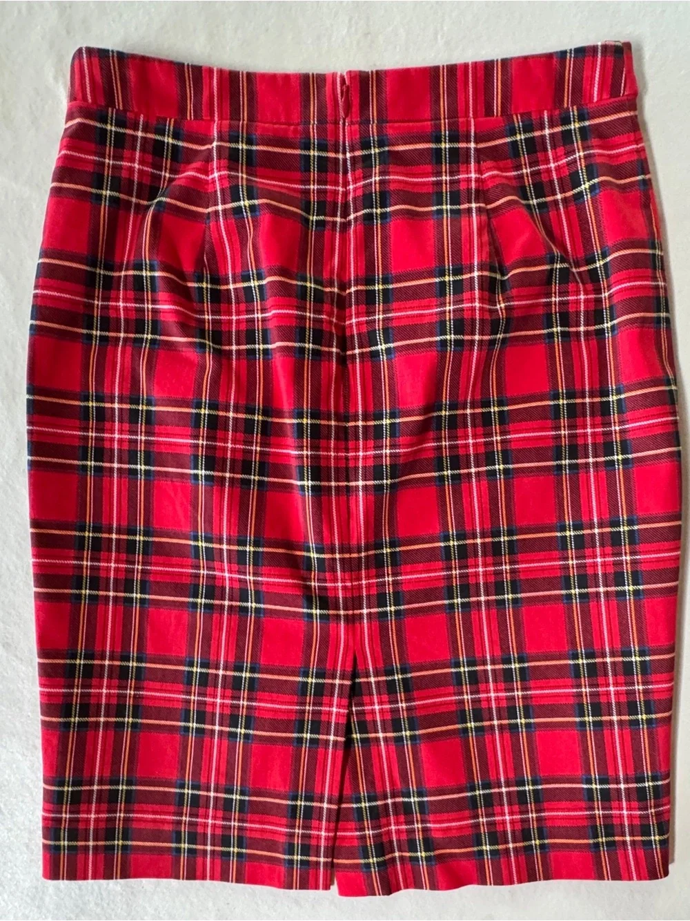 J Crew Cotton Sateen Red Tartan Plaid Lined Holiday Pencil Skirt AD141 (0)